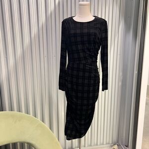 Nicole Miller Black Plaid Long Sleeve Dress
